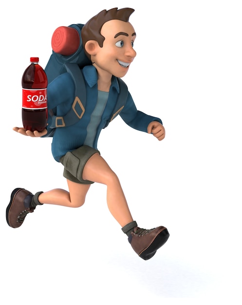 Fun illustration of a 3D cartoon backpacker