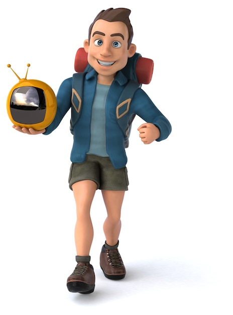 Fun illustration of a 3D cartoon backpacker