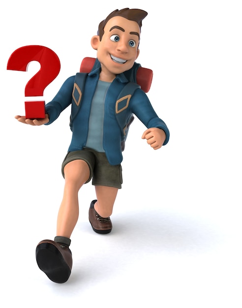 Fun illustration of a 3D cartoon backpacker