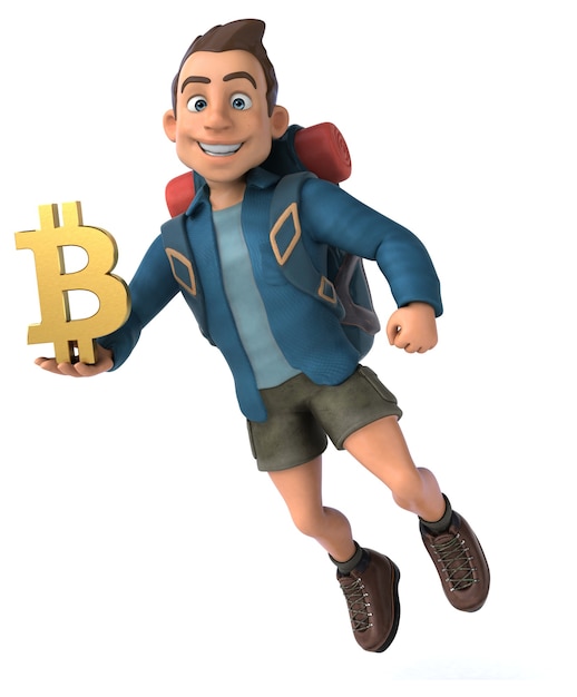 Fun illustration of a 3D cartoon backpacker