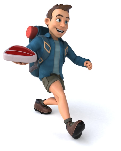 Fun illustration of a 3D cartoon backpacker