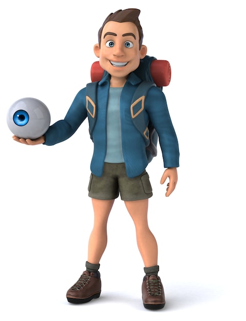 Fun illustration of a 3D cartoon backpacker