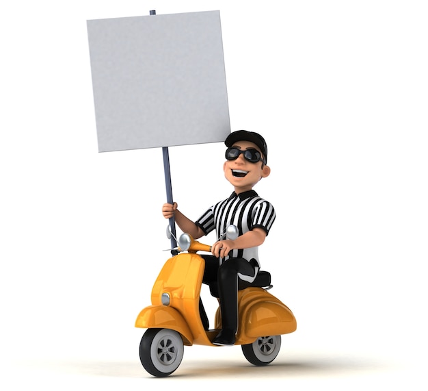 Fun Illustration of an american Referee on a scooter