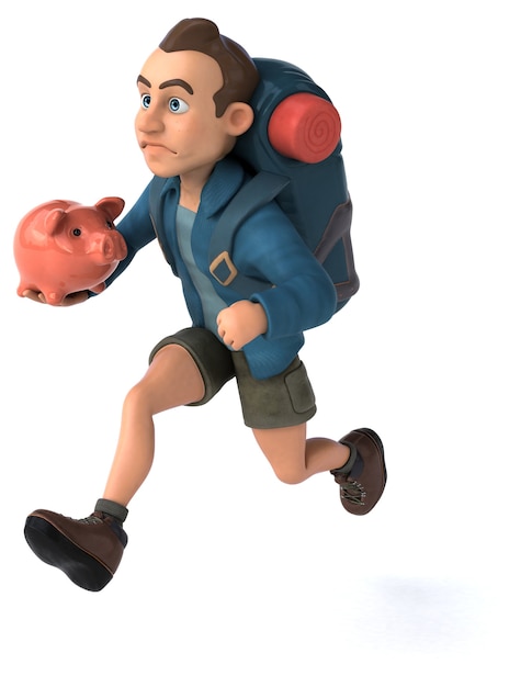 Fun illustration of a cartoon backpacker