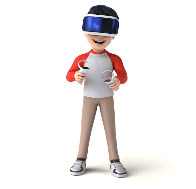 Fun illustration of a cartoon kid with a VR helmet