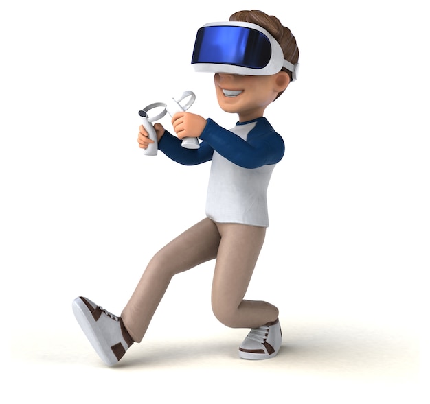 Photo fun illustration of a cartoon kid with a vr helmet