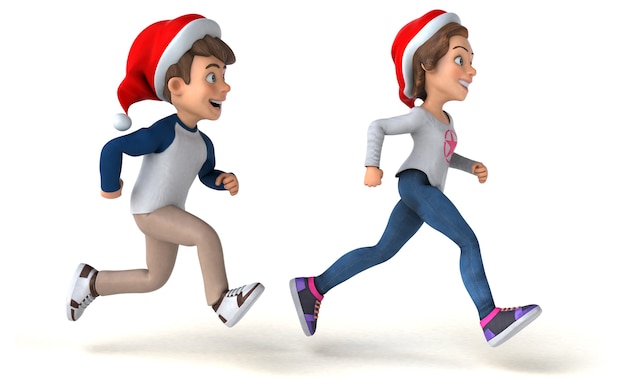 Photo fun illustration of cartoon kids with christmas hats