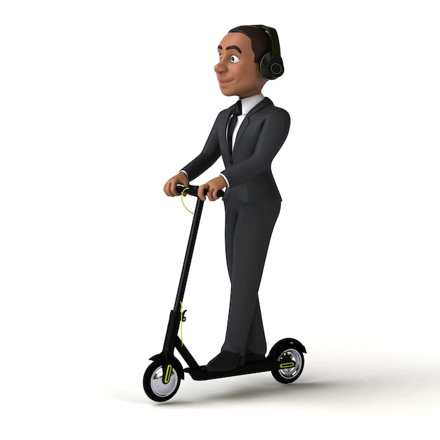 Fun illustration of a fun business man on an electric scooter