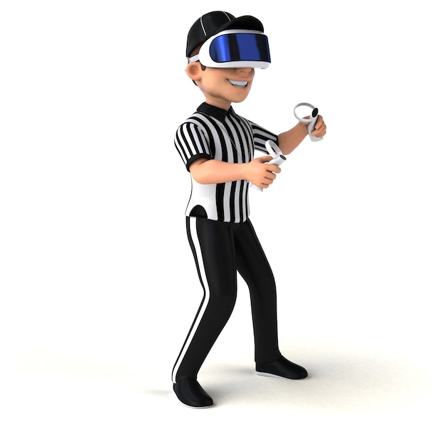 VRヘルメットを持った審判の楽しいイラスト