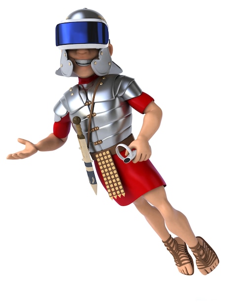VR 헬멧과 함께 로마 군인의 재미있는 그림