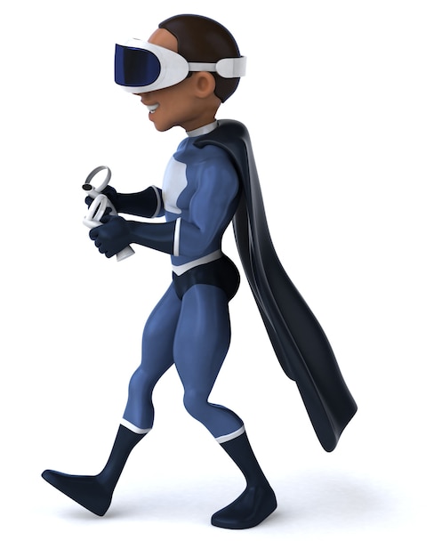 Fun Illustration of a superhero with a VR Helmet