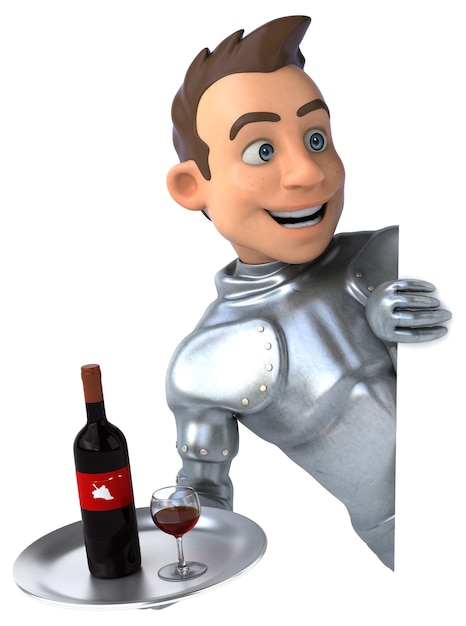 Fun knight holding a bottle of wine