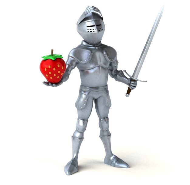 Fun knight holding a sward and a strawberry