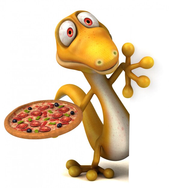 Fun lizard with a pizza