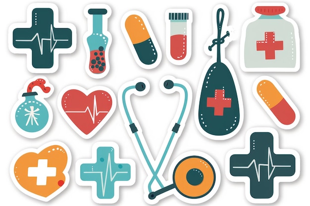 Fun medicine healthcare cartoon sticker for health education isolated on white with cutout edge quirky and informative