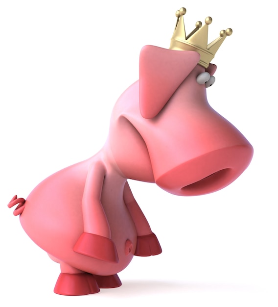 왕관과 함께 재미있는 돼지 - 3D 일러스트
