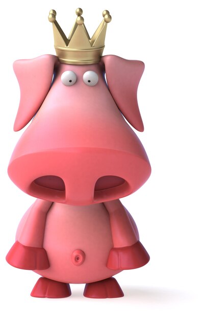 Fun pig with crown - 3D Illustration