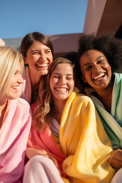 A fun and playful image of a group of friends enjoying a day at the spa together