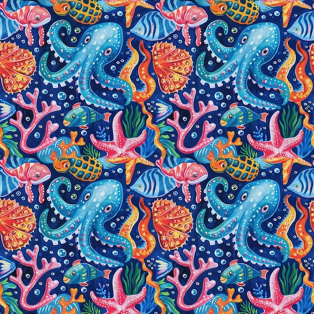 Fun and Playful Tile Design with Vibrant Ocean Creatures