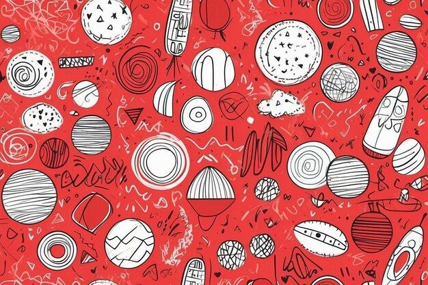 Fun red line doodle seamless pattern Creative abstract style art background for children