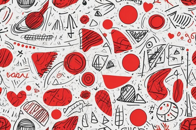 Fun red line doodle seamless pattern Creative abstract style art background for children