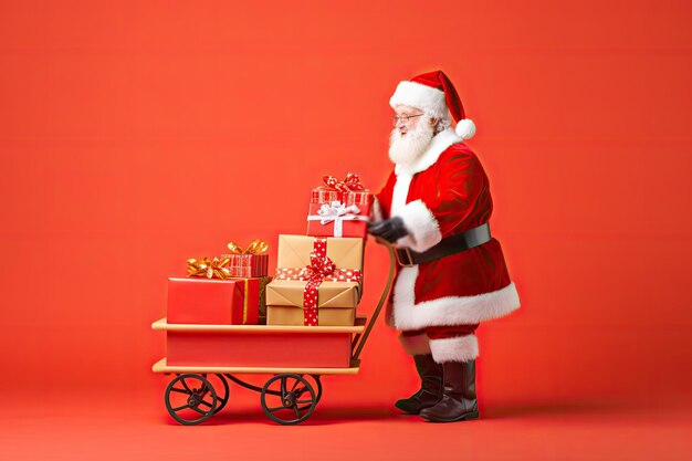 Fun Santa Carrying Pile Stack Fairy Purchases Christmas Shopping Banner Present Delivery Santa Xmas Gift Generative AI Illustration