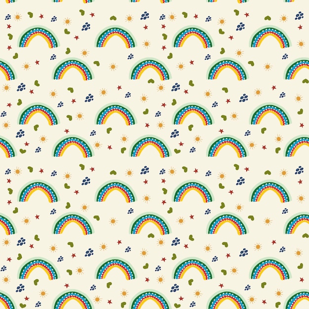 Fun seamless pattern with rainbows stars and hearts