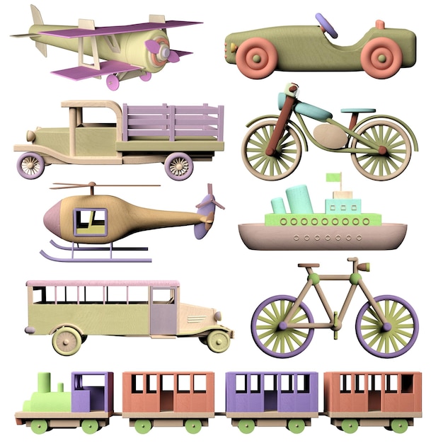 fun set of 3d wooden transportation toys