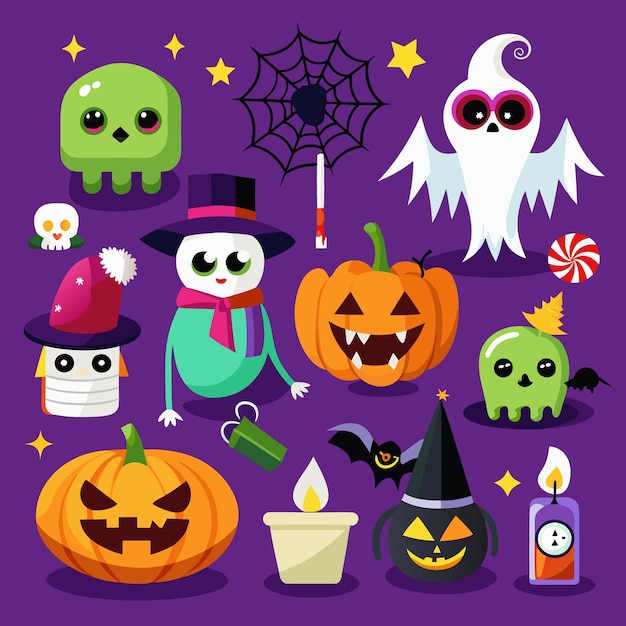 Fun and Spooky Halloween Icons for Kids Ghosts Pumpkins and Bats