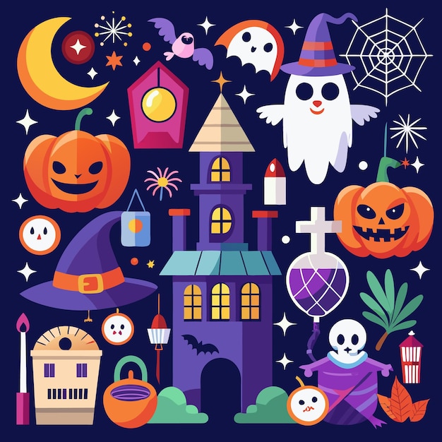 子供のための楽しいハロウィーンのアイコン 幽霊 カボチャとコウモリ