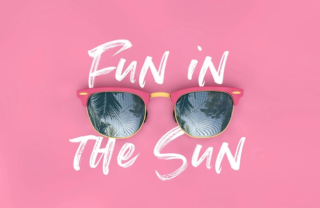 Foto divertimento al sole occhiali da sole con palme tropicali riflessi d rendering