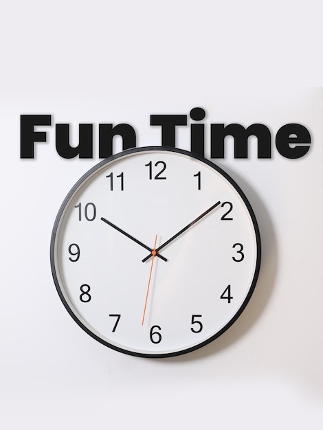 Fun Time text with a beautiful clock