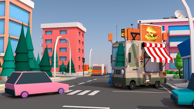 A fun urban food truck 3D rendering