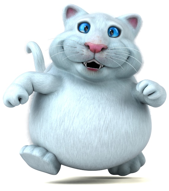 Fun white cat - 3D Illustration