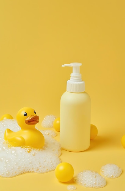 Fun yellow rubber duck and bubble bath