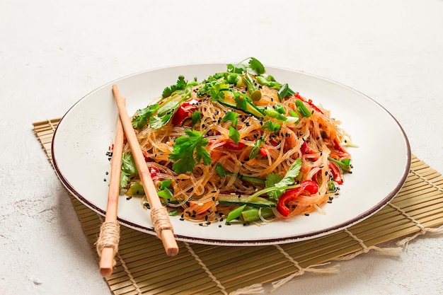 Photo funchosa korean salad with vegetables homemade no people