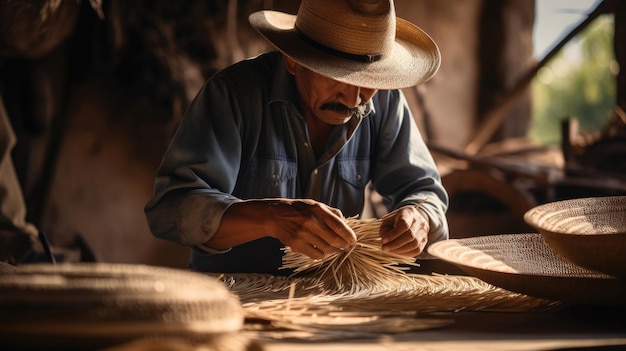 Photo functional art in mexican sombrero weaving