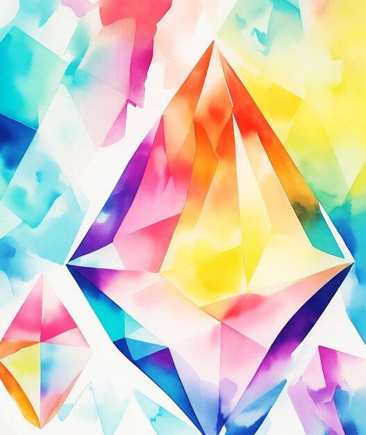 Foto fundamentele geometrische diamantgeslepen landschap kleurrijke magische achtergrondverf op papier hd aquarel afbeelding