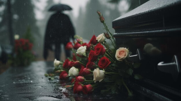 Foto bara funeraria con fiori lutto