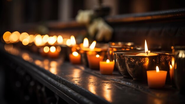 Funeral flowers and candles near the memorial High quality photo