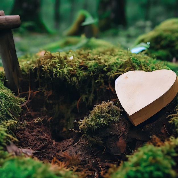 funeral Heart sympathy or wooden funeral heart near a tree Generative AI