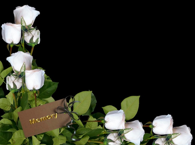 Funeral or wake invitation with white roses Can also be used as a banner