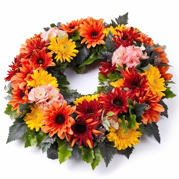 Funeral wreath over a white background a symbol of respect and sympathy Classic and elegant floral arrangement Generative AI