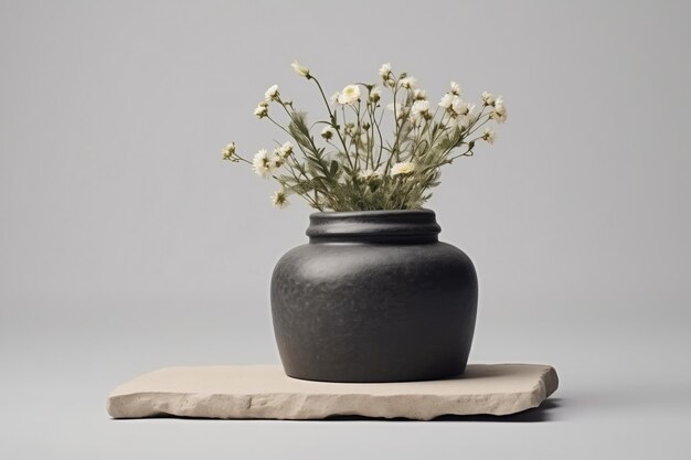 Photo funerary urn ashes flowers at stone grave