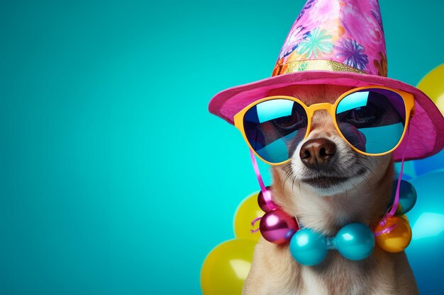 Foto le divertenti avventure di un cane generativo pronto per la festa di ai