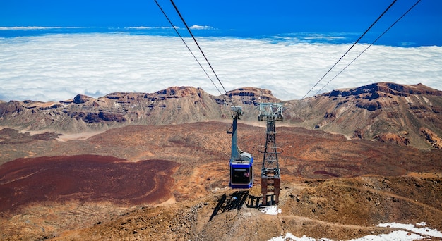 Funicular goes up to the volcano teide in tenerife, canary islands, spain