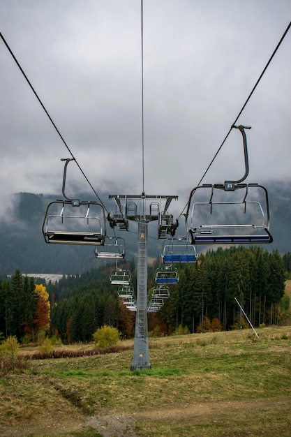 Funicular lifts Sunset on top of the mountain