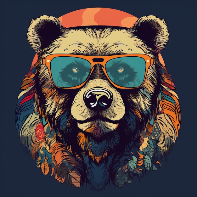 Photo funky bear tshirt with retro vibes and vibrant colors