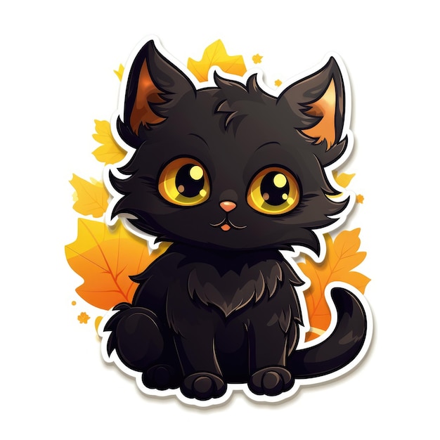 Funky Boho Black Cat Sticker A Vectorized Halloween Fall Theme on a Simple White Background