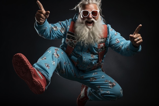 Funky dikke gekke kerstman met grote buikbaard dans kerstmis kerstfeest clubkleding AI gegenereerd